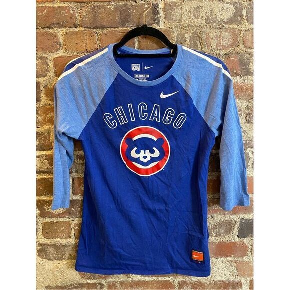 The Nike Tee - Cooperstown Collection - Chicago Cubs Blue Baseball 3/4 Sleeve At - Picture 1 of 7